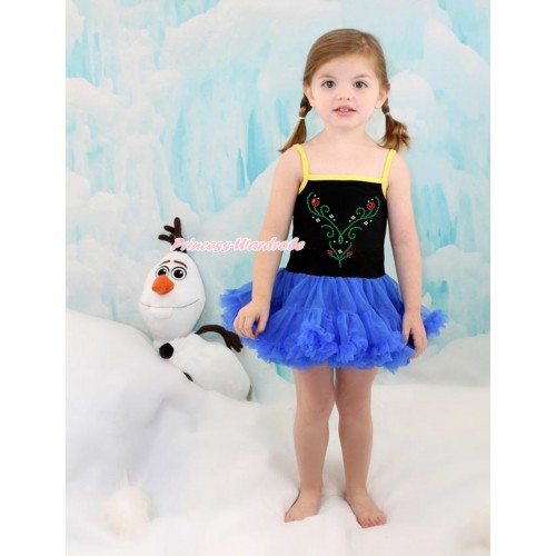 Frozen Anna Black Halter Royal Blue ONE-PIECE Dress & Sparkle Crystal Bling Rhinestone Princess Anna LP89